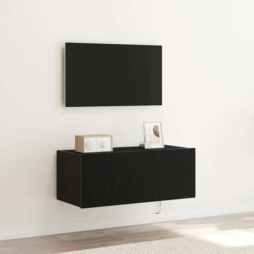 vidaXL Meuble TV mural Chêne noir 80 x 35 x 31 cm Bois d'ingénierie