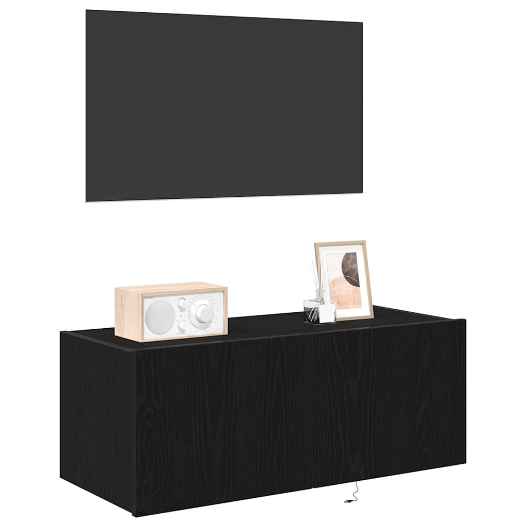 vidaXL Meuble TV mural Chêne noir 80 x 35 x 31 cm Bois d'ingénierie - Image 3