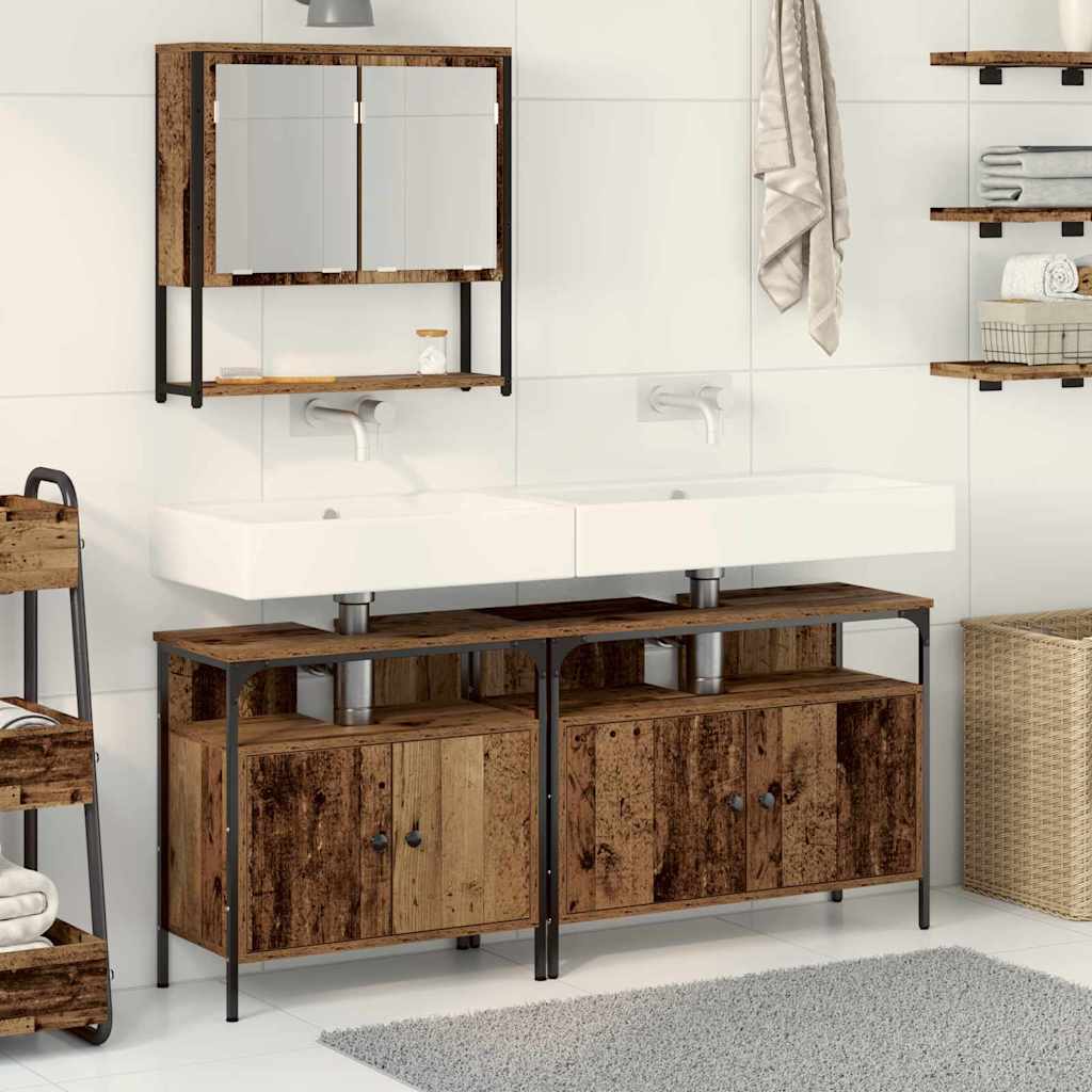 vidaXL Ensemble de mobilier de salle de bain avec étagère 3 pcs Marron