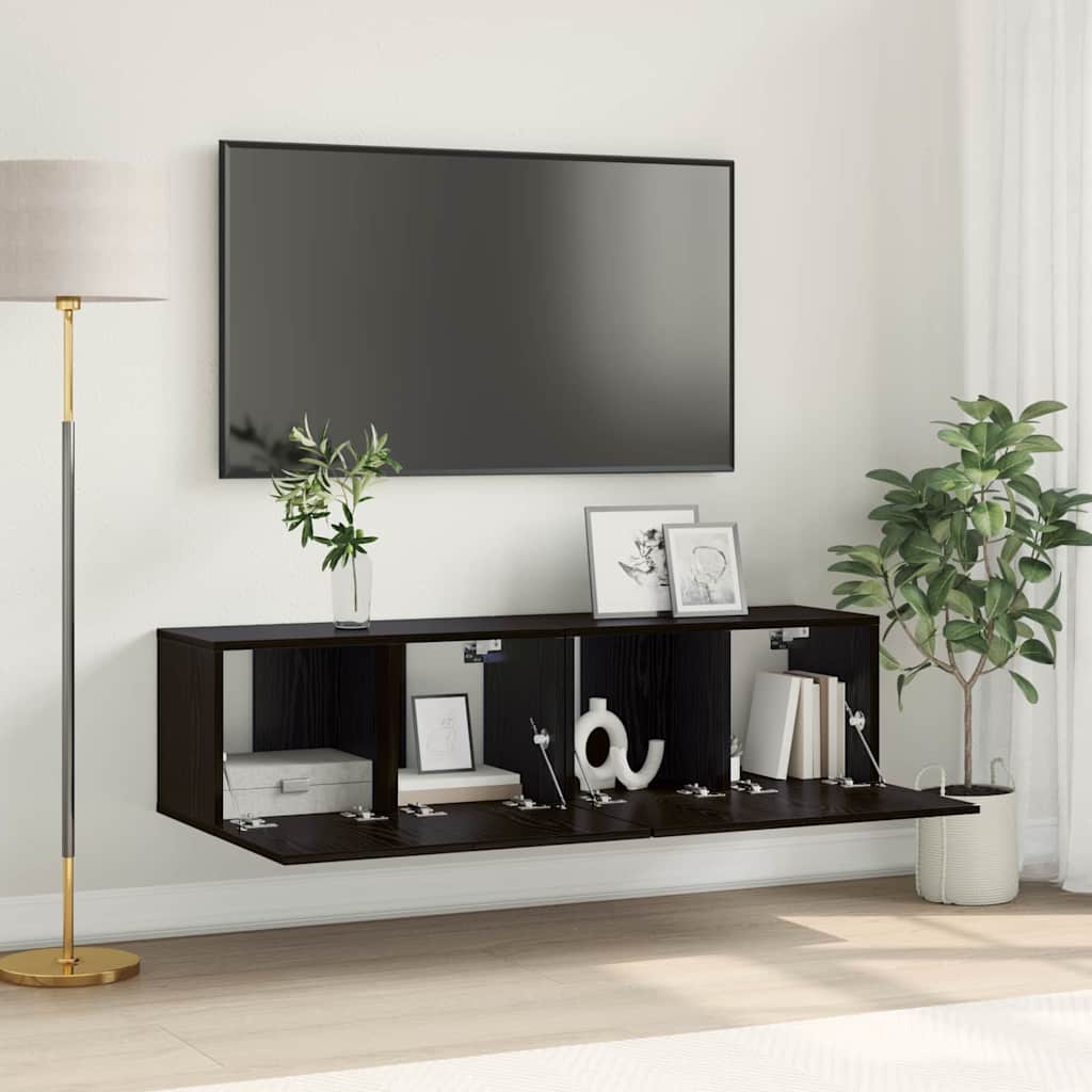 vidaXL Ensemble meuble TV 2 pcs Noir 60 x 30 x 30 cm Bois d'ingénierie