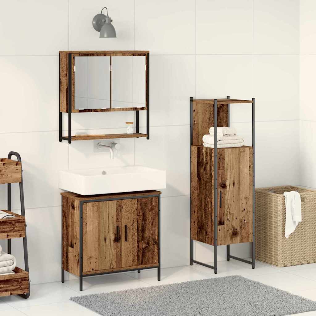 vidaXL Ensemble de mobilier de salle de bain avec étagère 3 pcs Marron