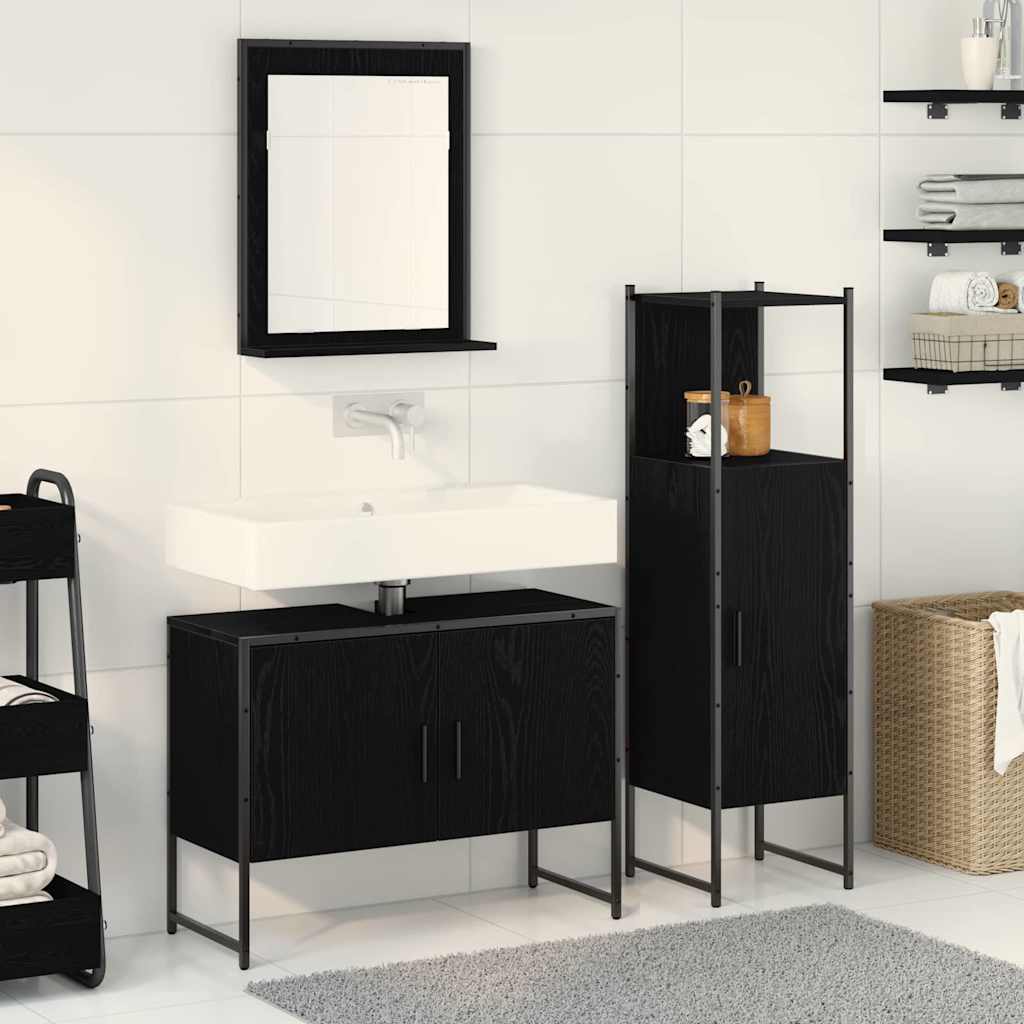 vidaXL Ensemble de mobilier de salle de bain avec étagère 3 pcs Noir