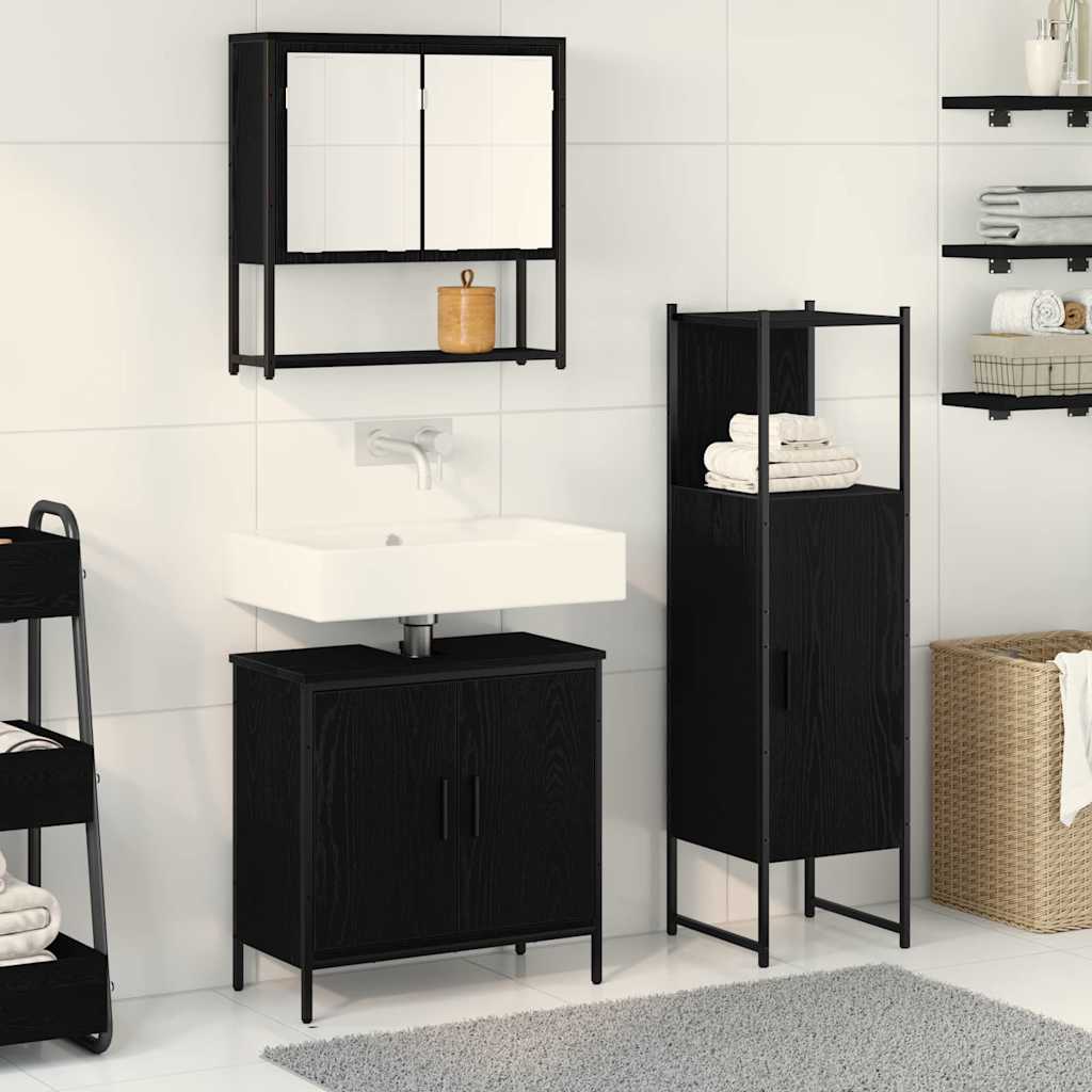 vidaXL Ensemble de mobilier de salle de bain avec étagère 3 pcs Noir