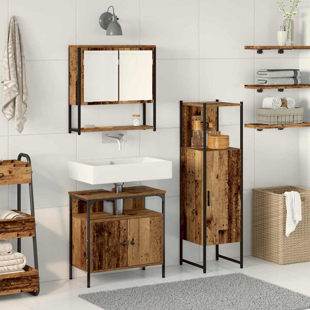 vidaXL Ensemble de mobilier de salle de bain avec étagère 3 pcs Marron