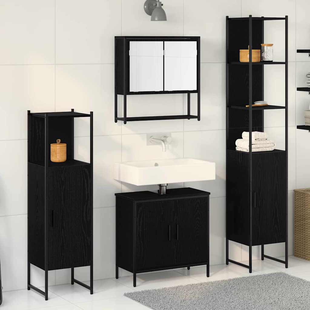 vidaXL Ensemble de mobilier de salle de bain avec étagère 4 pcs Noir
