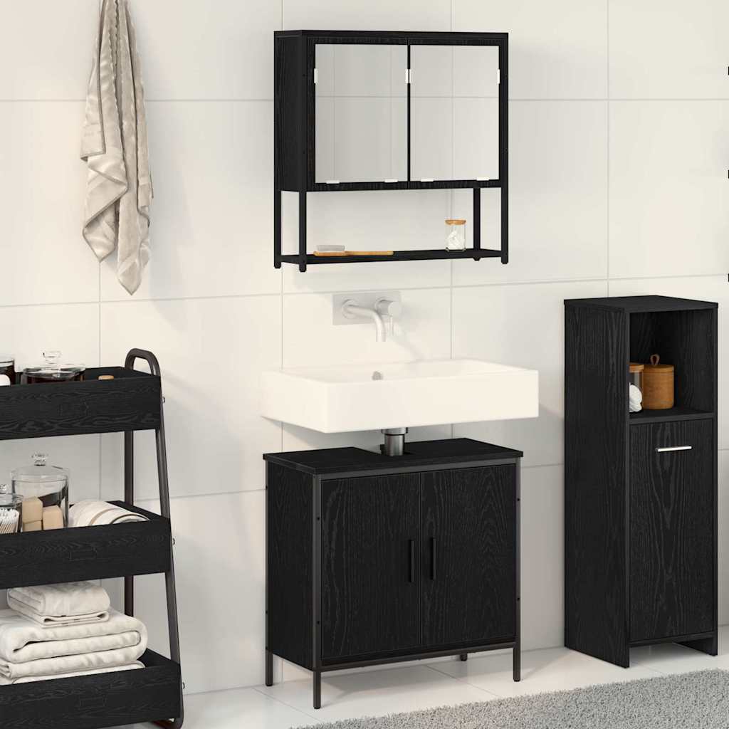 vidaXL Ensemble de mobilier de salle de bain avec étagère 2 pcs Noir
