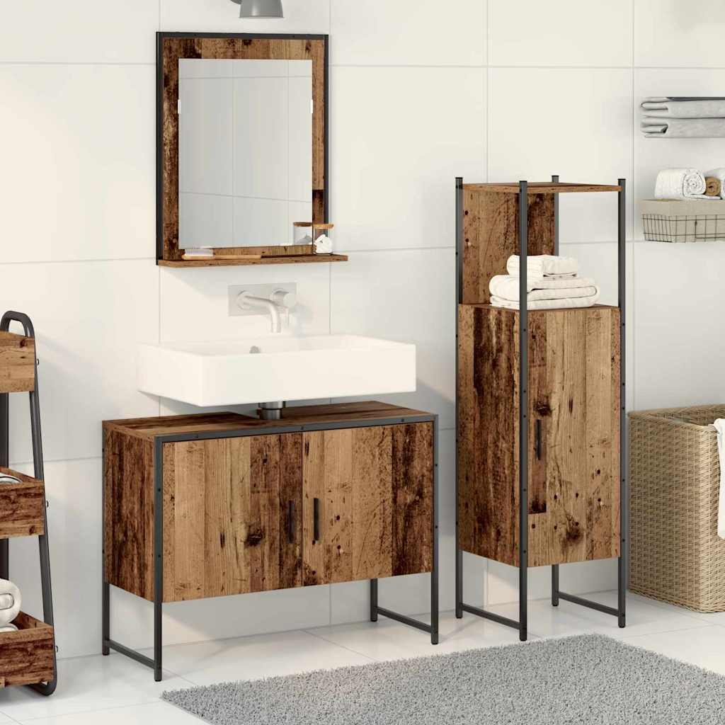 vidaXL Ensemble de mobilier de salle de bain avec étagère 3 pcs Marron