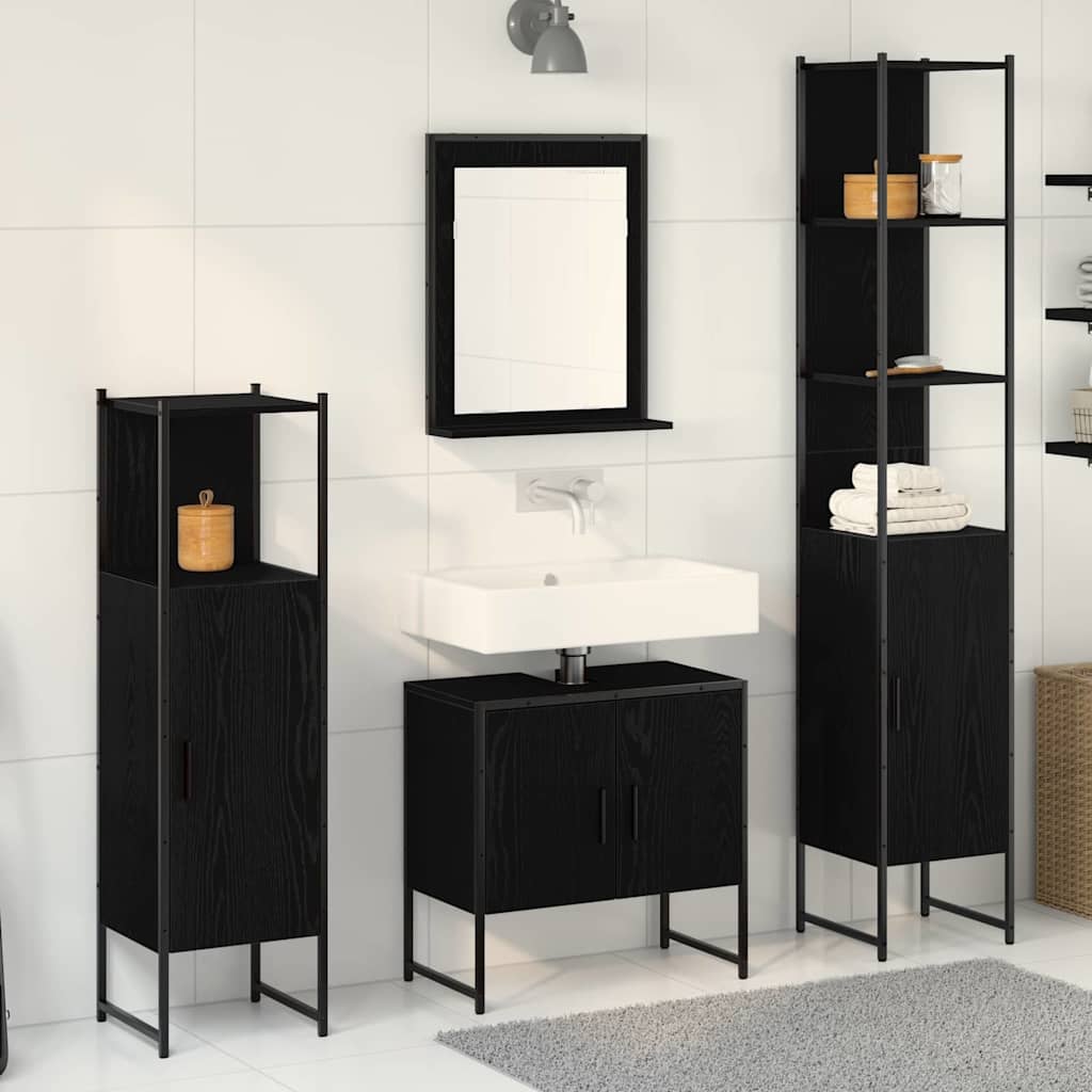 vidaXL Ensemble de mobilier de salle de bain avec étagère 4 pcs Noir