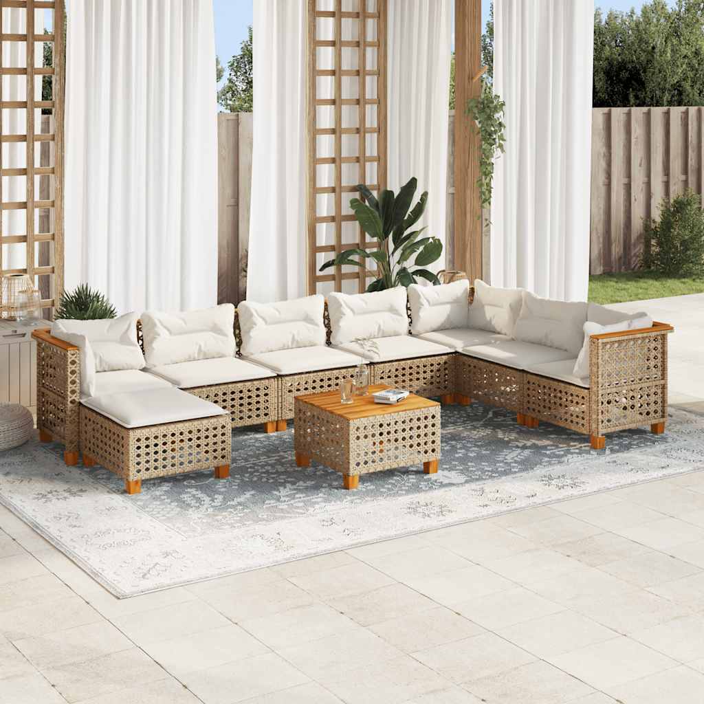 vidaXL Salon de jardin avec coussins 9 pcs beige résine tressée