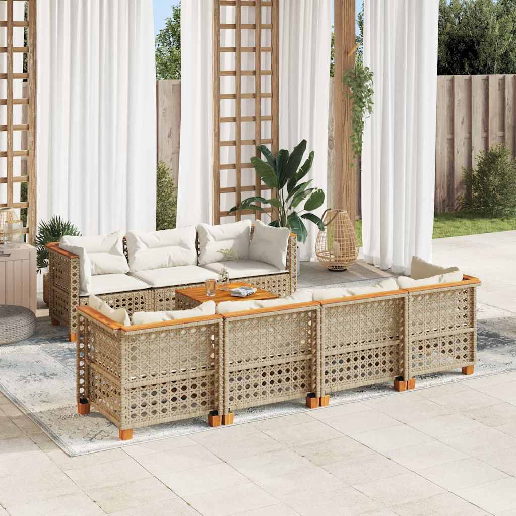 vidaXL Salon de jardin avec coussins 8 pcs beige résine tressée