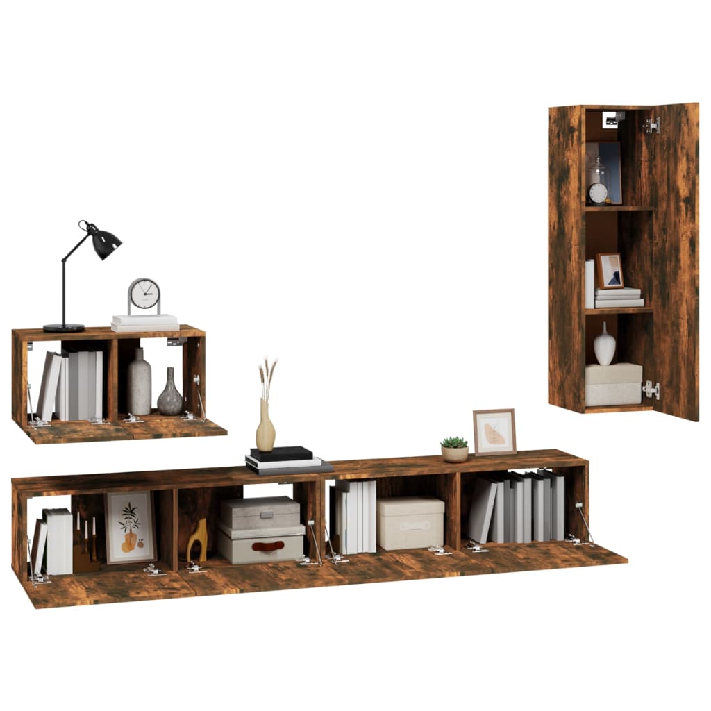 vidaXL Ensemble de meubles TV 4 pcs Chêne fumé Bois d'ingénierie - Image 4