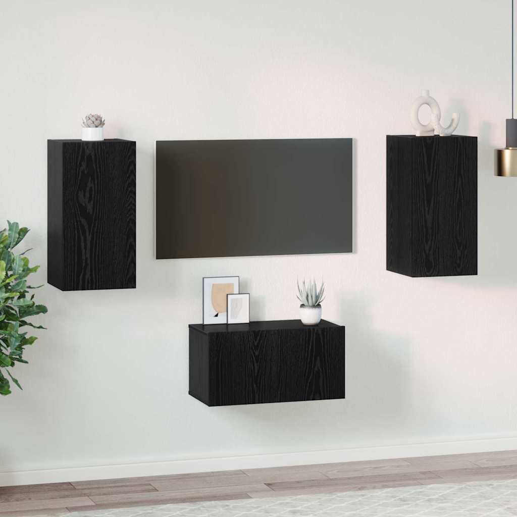 vidaXL Ensemble meuble TV Montage mural Chêne noir Bois d'ingénierie