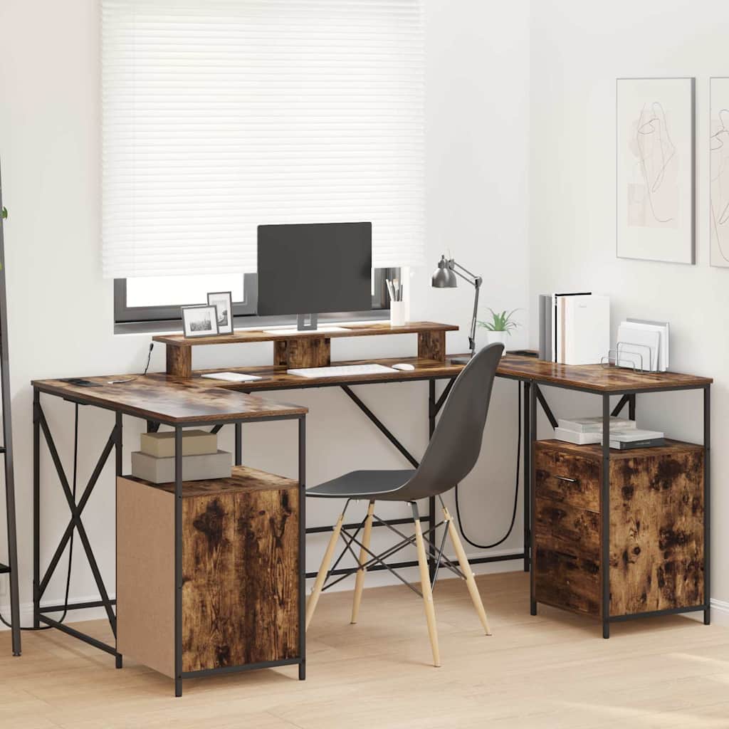 vidaXL Bureau Chêne fumé 182 x 101 x 87.5 cm Bois d'ingénierie