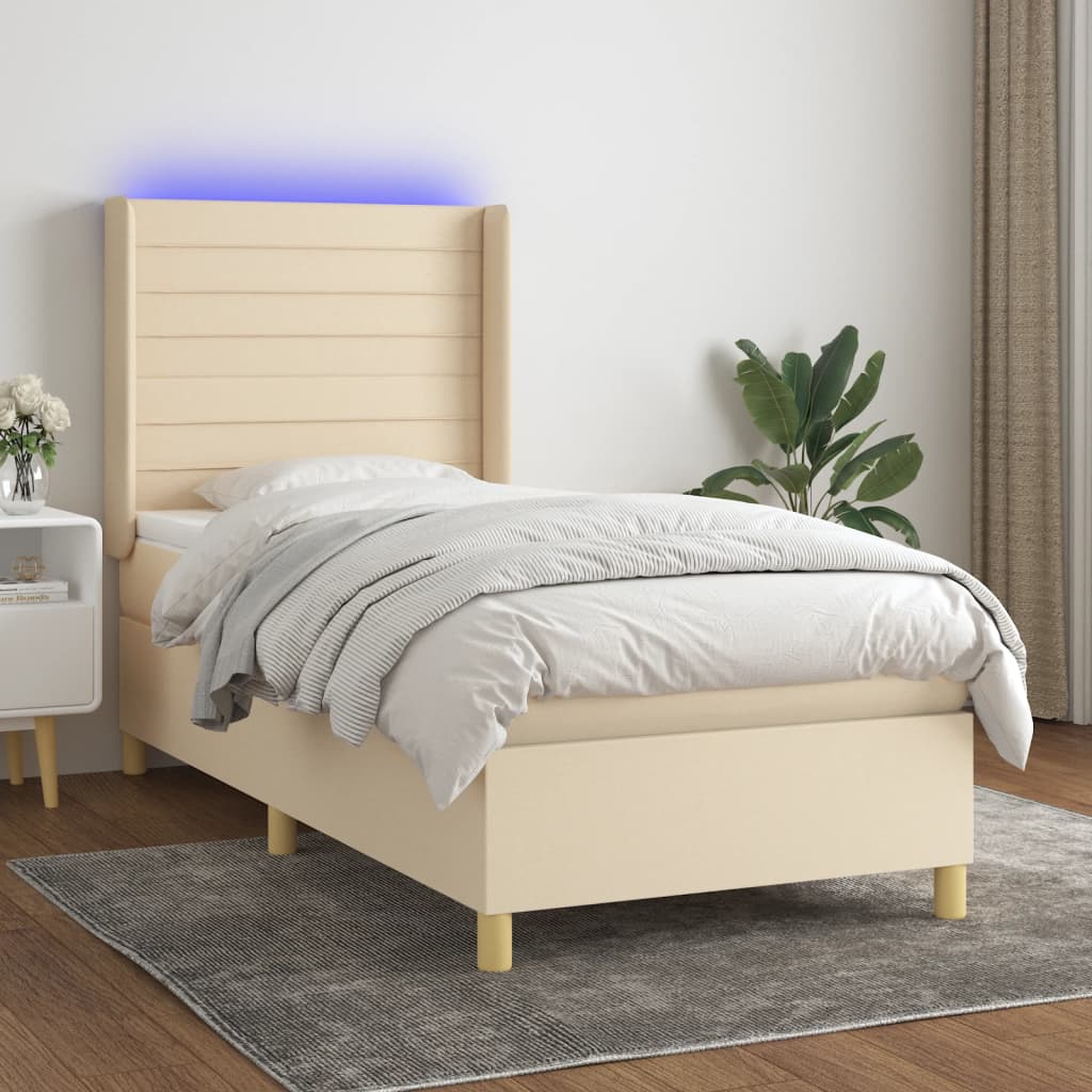 vidaXL Sommier à lattes de lit matelas et LED Crème 90x190 cm Tissu