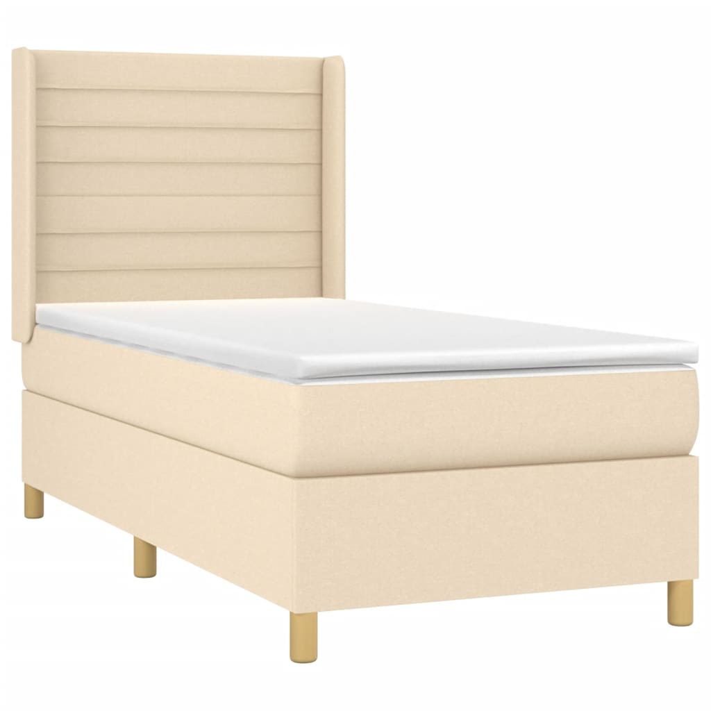 vidaXL Sommier à lattes de lit matelas et LED Crème 90x190 cm Tissu - Image 4
