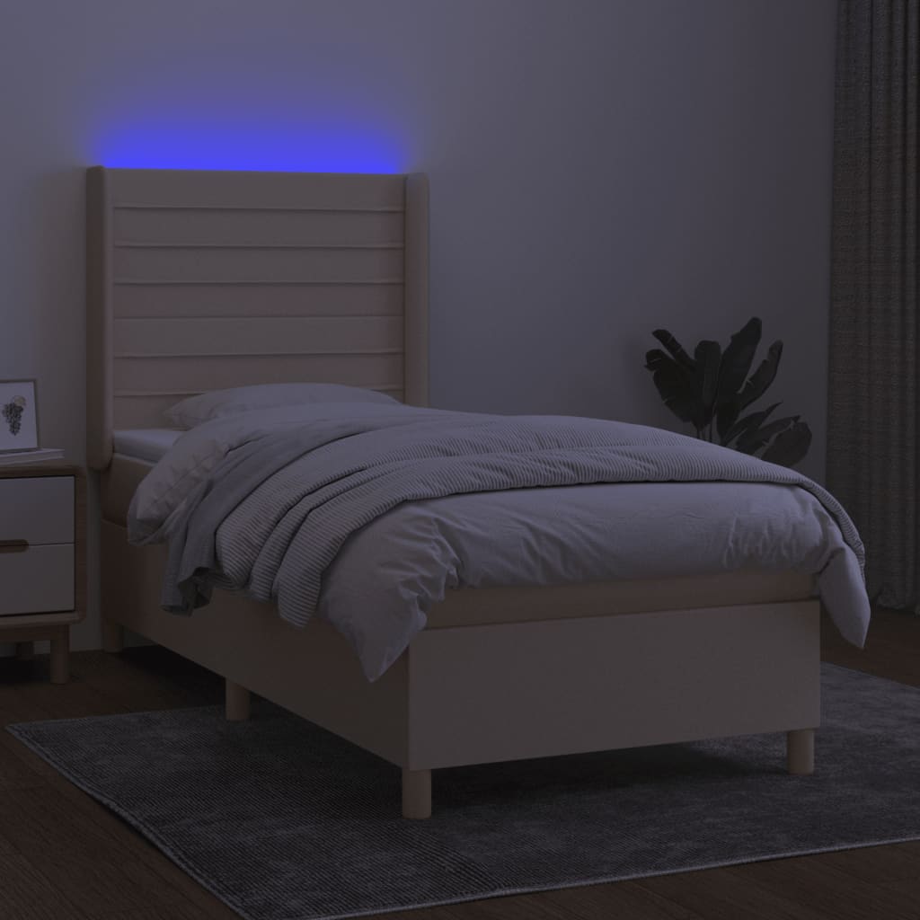 vidaXL Sommier à lattes de lit matelas et LED Crème 90x190 cm Tissu - Image 3