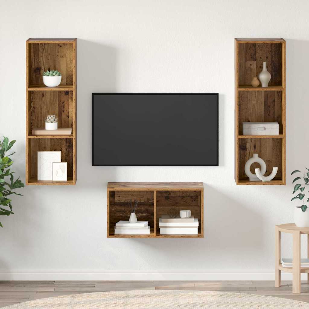 vidaXL Ensemble meuble TV Montage mural Bois Ancien 37 x 37 x 107 cm