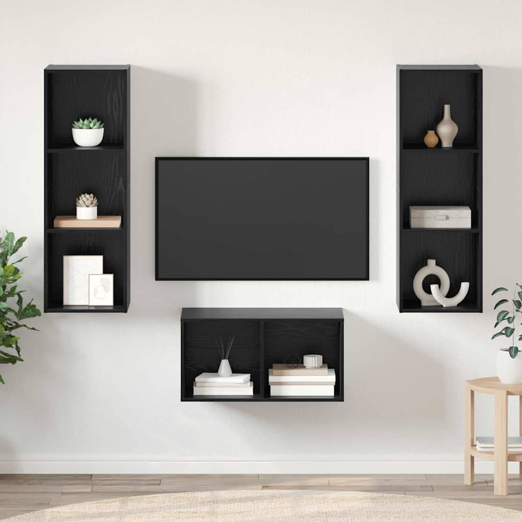 vidaXL Ensemble meuble TV Montage mural Chêne noir 37 x 37 x 107 cm