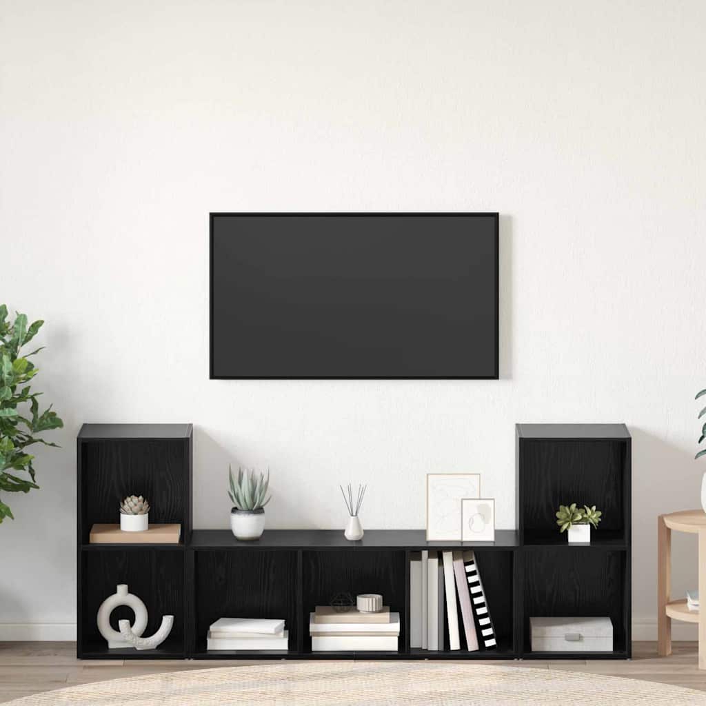 vidaXL Ensemble meuble TV Montage mural 3 pcs Noir Bois d'ingénierie