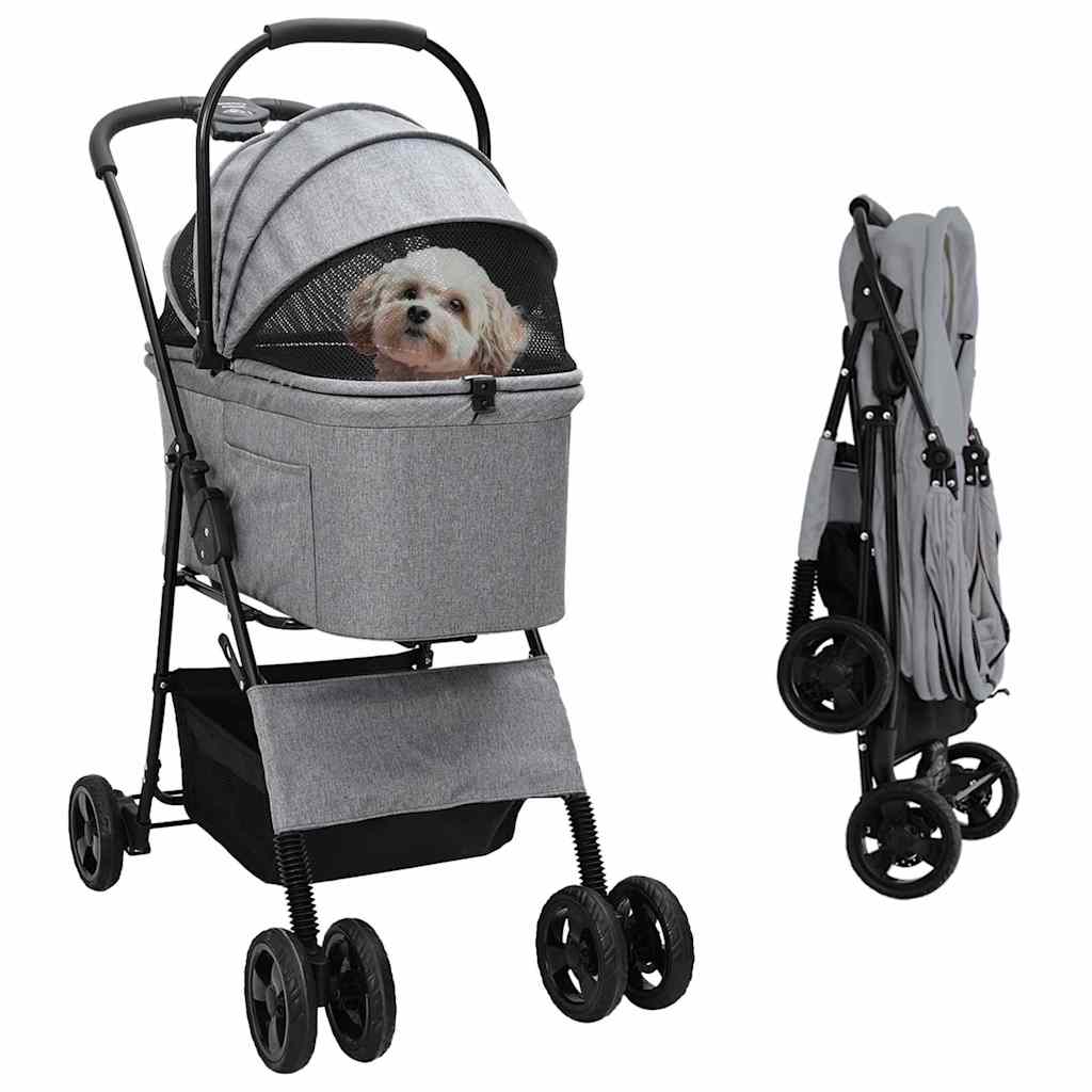 vidaXL Poussette Pliante pour Animaux Réglable Gris 81 x 47 x 99 cm