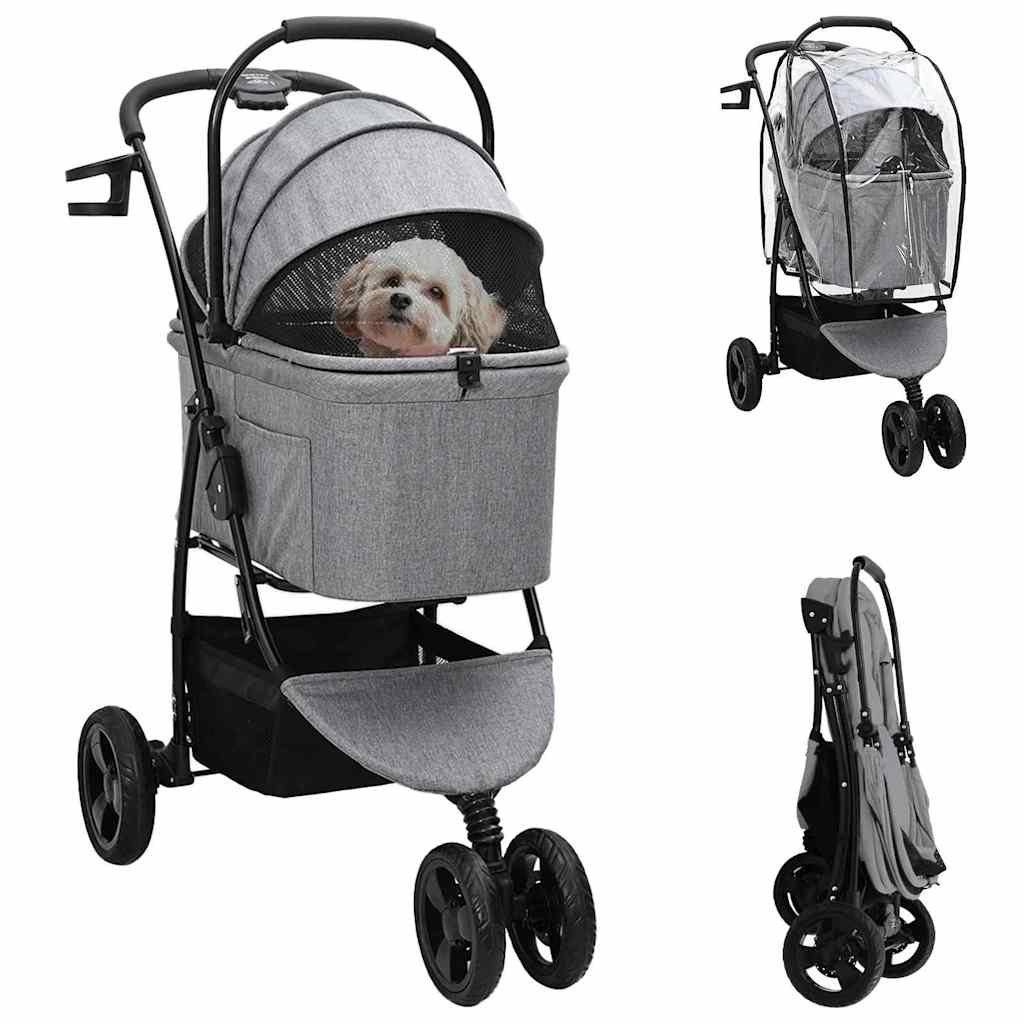 vidaXL Poussette Pliante pour Animaux Réglable Gris 78 x 54 x 101 cm