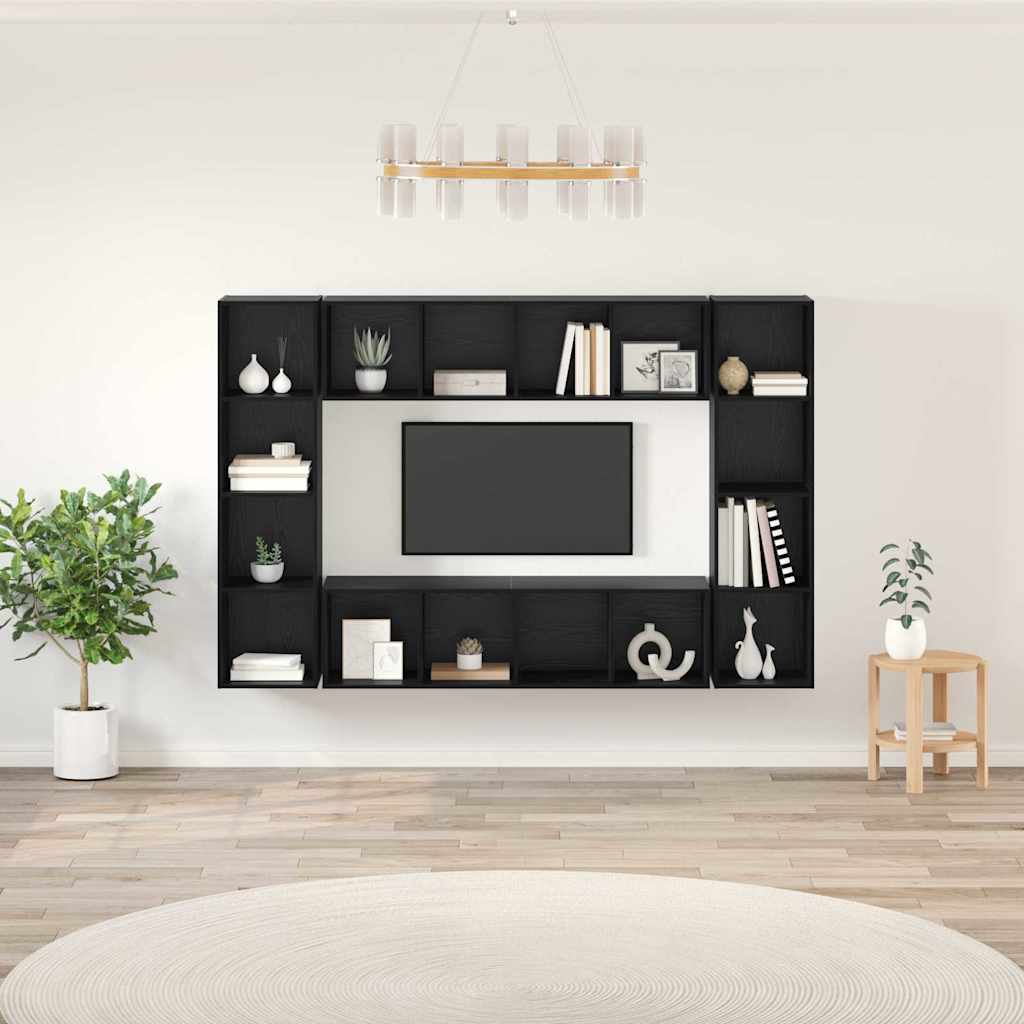 vidaXL Ensemble meuble TV Montage mural 4 pcs Noir 37 x 37 x 142,5 cm