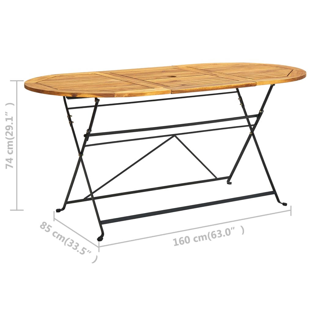vidaXL Table de jardin 160x85x74 cm Bois d'acacia massif Ovale - Image 6