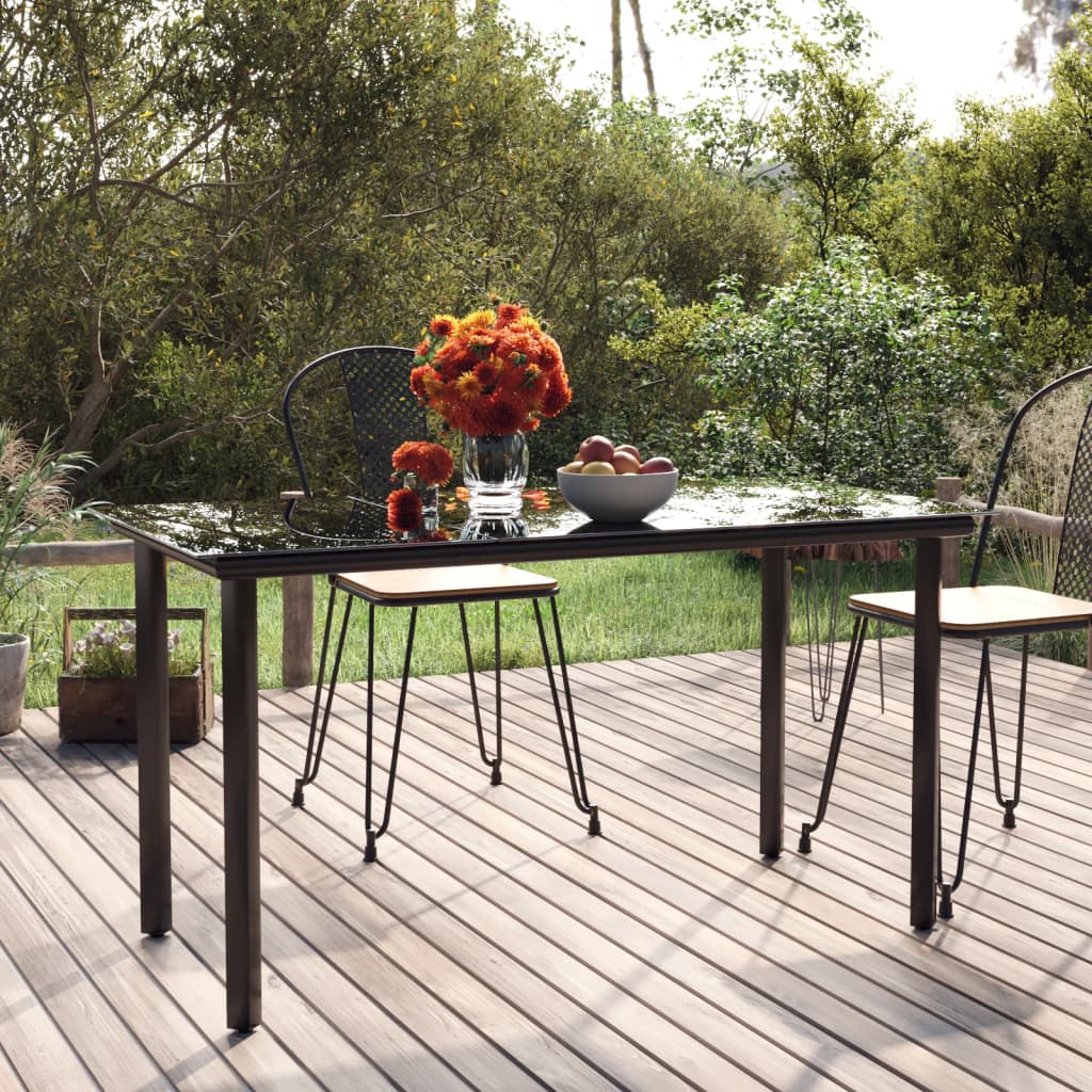 vidaXL Table à dîner de jardin Noir 200x100x74cm Acier et verre trempé