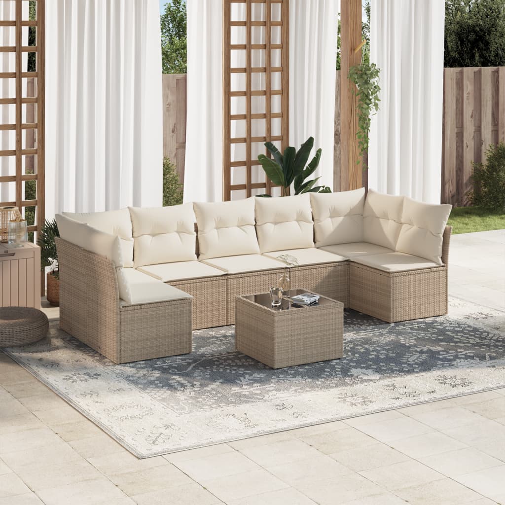 vidaXL Salon de jardin avec coussins 8 pcs beige résine tressée