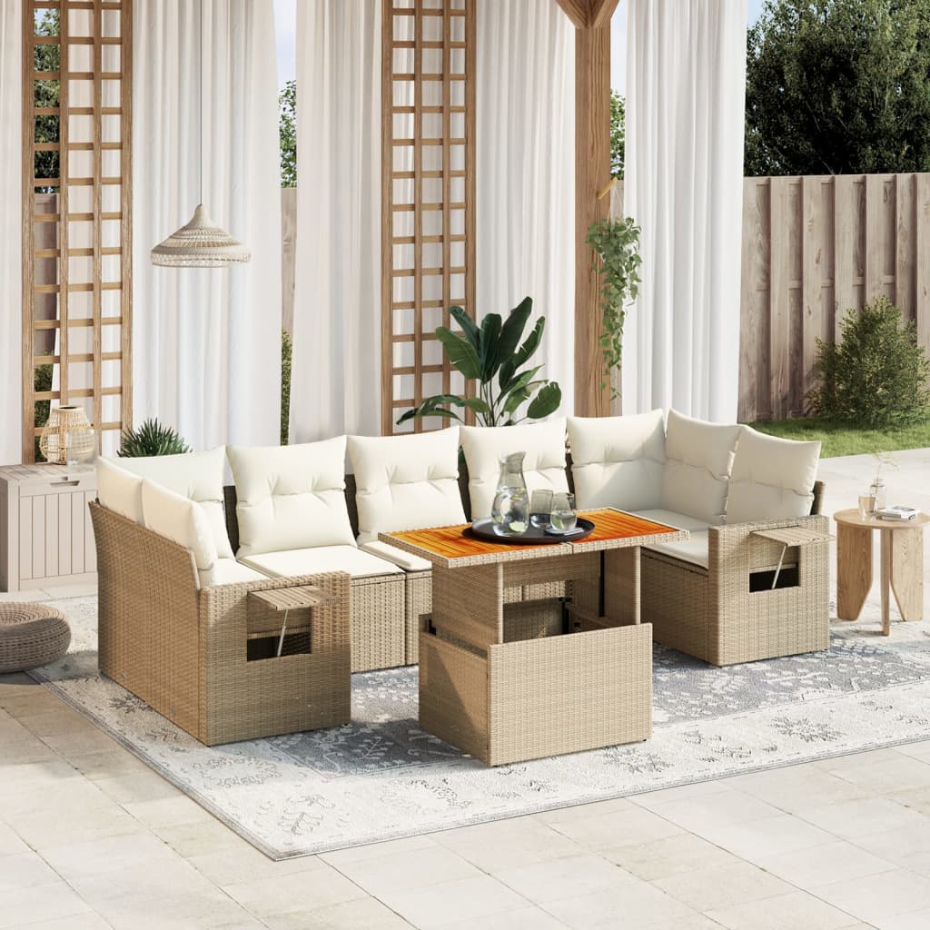 vidaXL Salon de jardin avec coussins 8 pcs beige résine tressée