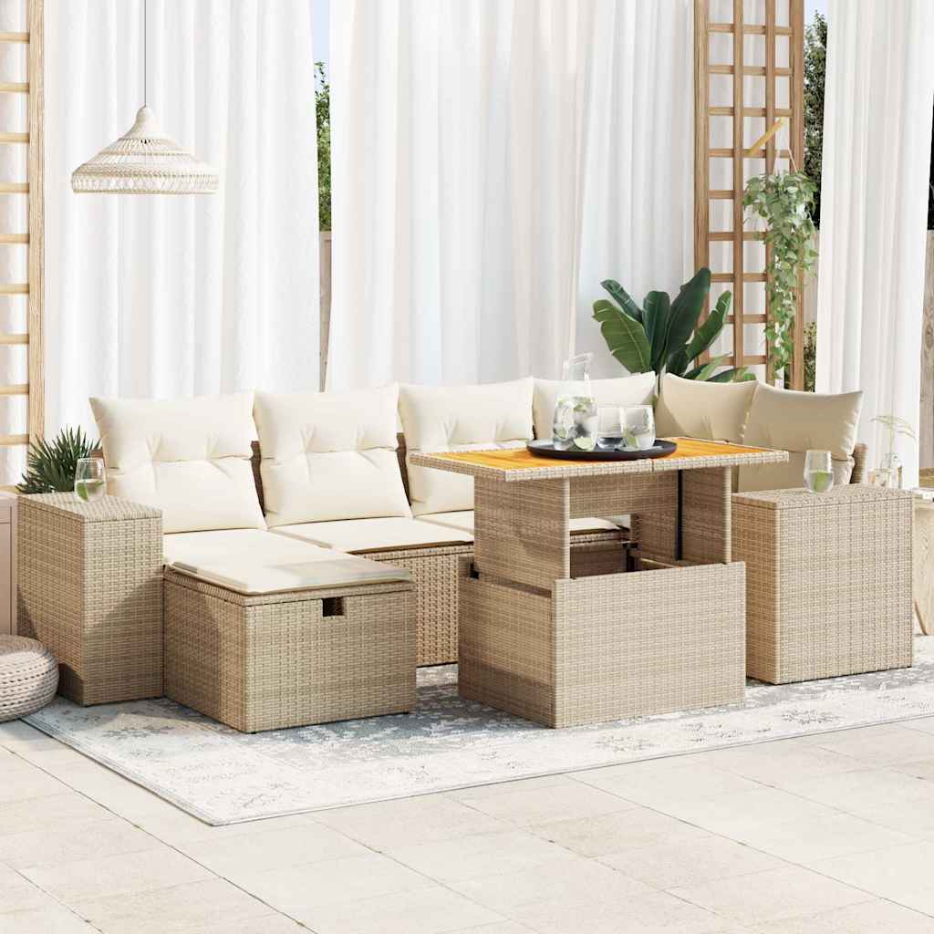 vidaXL Salon de jardin avec coussins 8 pcs beige résine tressée acacia