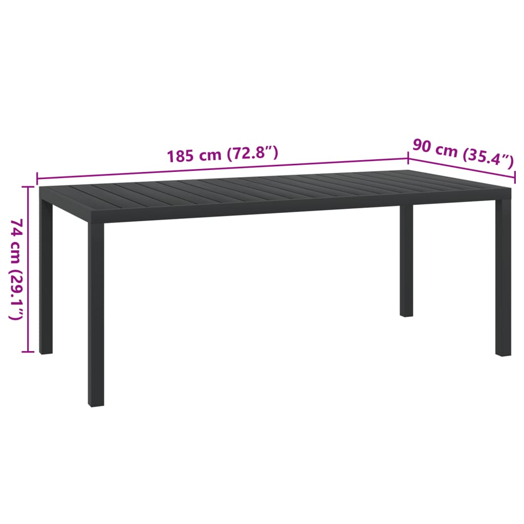 vidaXL Table de jardin Noir 185 x 90 x 74 cm Aluminium et WPC - Image 5