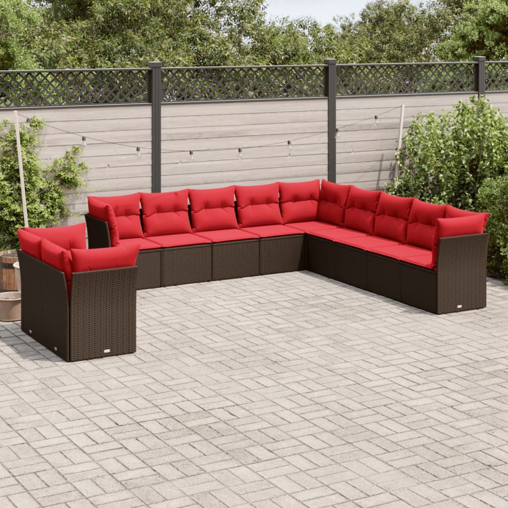 vidaXL Salon de jardin et coussins 11 pcs marron résine tressée