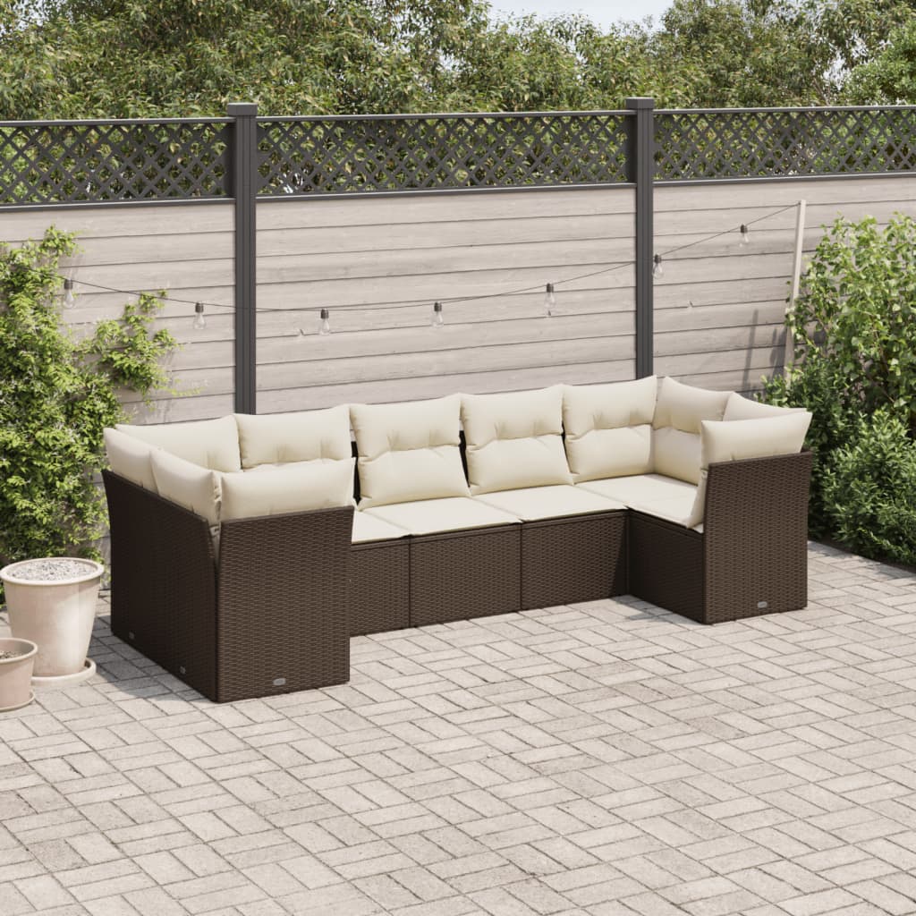 vidaXL Salon de jardin avec coussins 7 pcs marron résine tressée