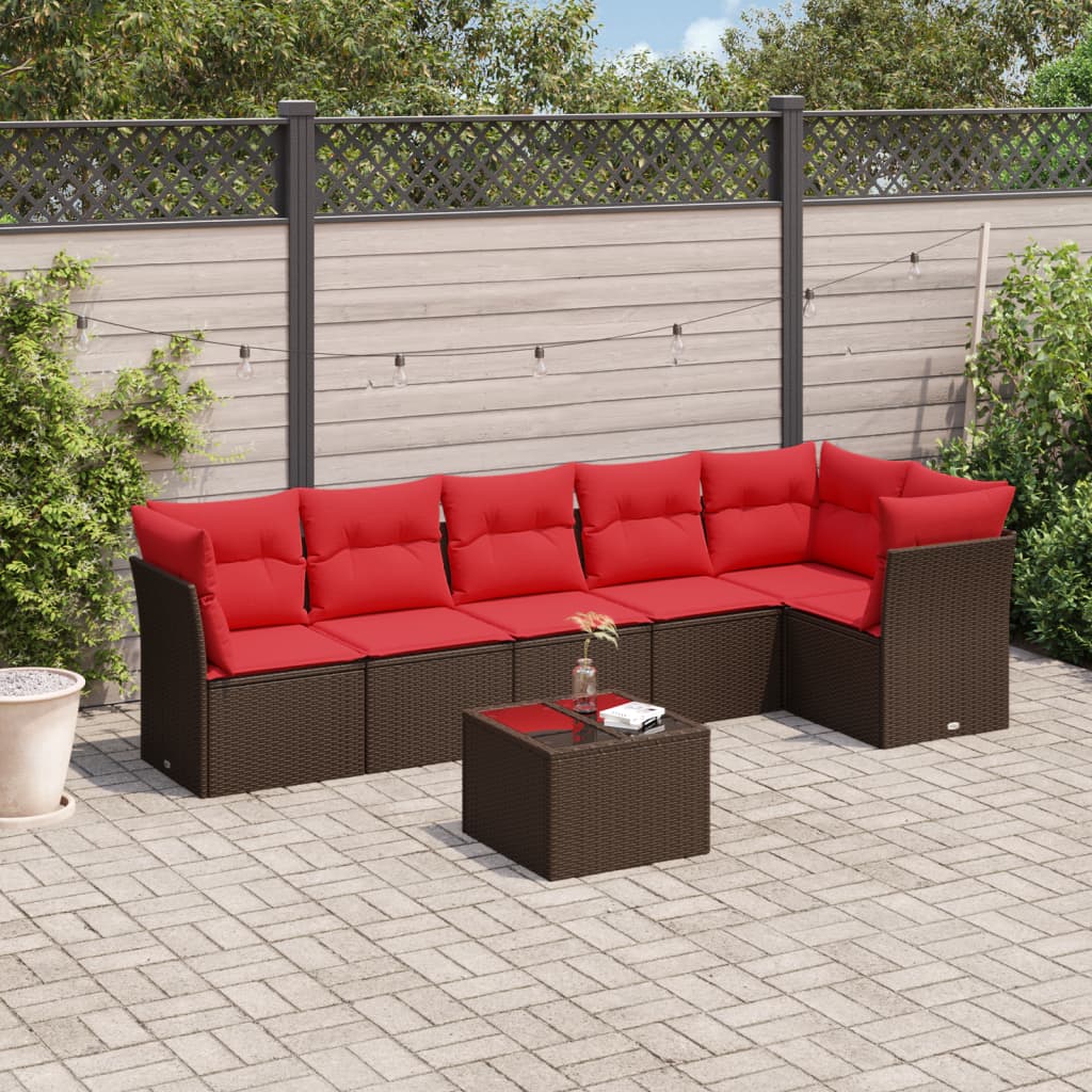 vidaXL Salon de jardin avec coussins 7 pcs marron résine tressée