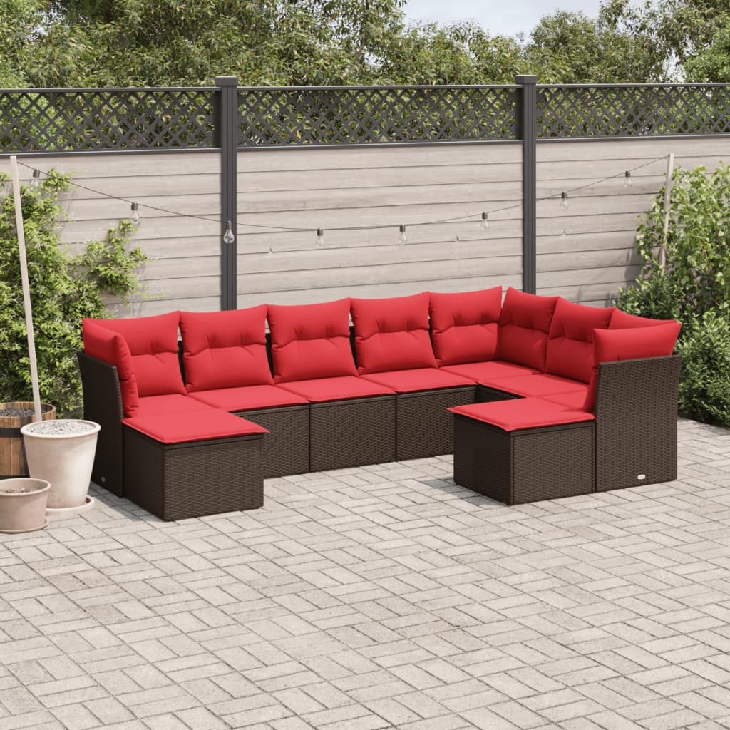 vidaXL Salon de jardin avec coussins 9 pcs marron résine tressée