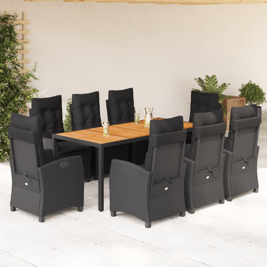 vidaXL Ensemble à manger de jardin 9pcs coussins noir résine tressée