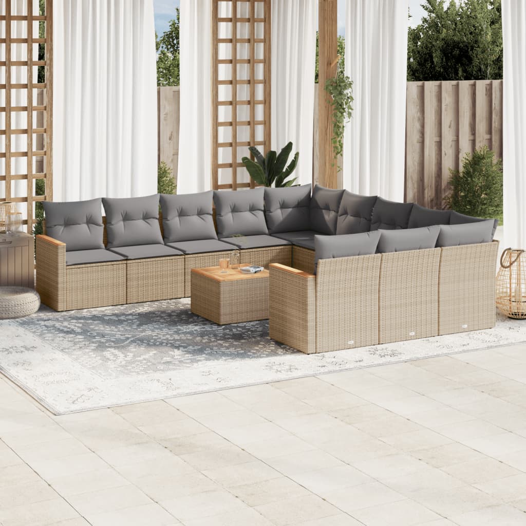 vidaXL Salon de jardin et coussins 12 pcs mélange beige résine tressée