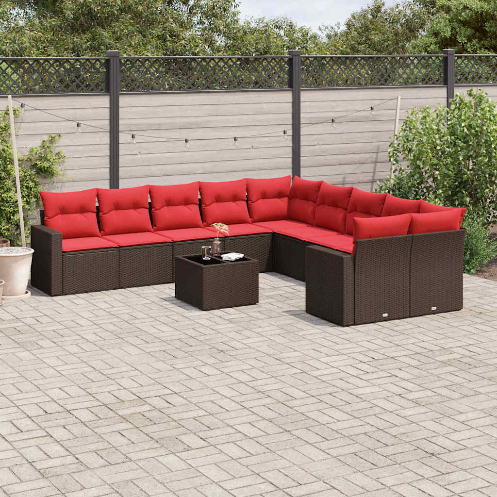 vidaXL Salon de jardin et coussins 11 pcs marron résine tressée