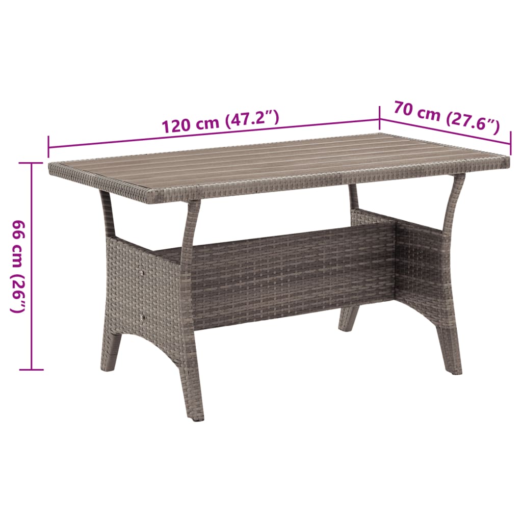 vidaXL Table de jardin Gris 120x70x66 cm Résine tressée - Image 5