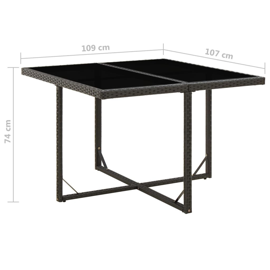 vidaXL Table de jardin Noir 109x107x74 cm Résine tressée et verre - Image 5