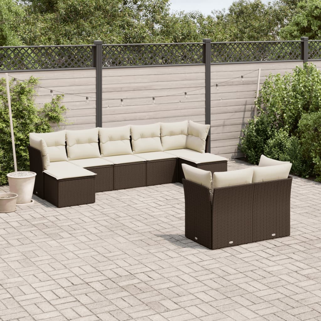 vidaXL Salon de jardin avec coussins 9 pcs marron résine tressée