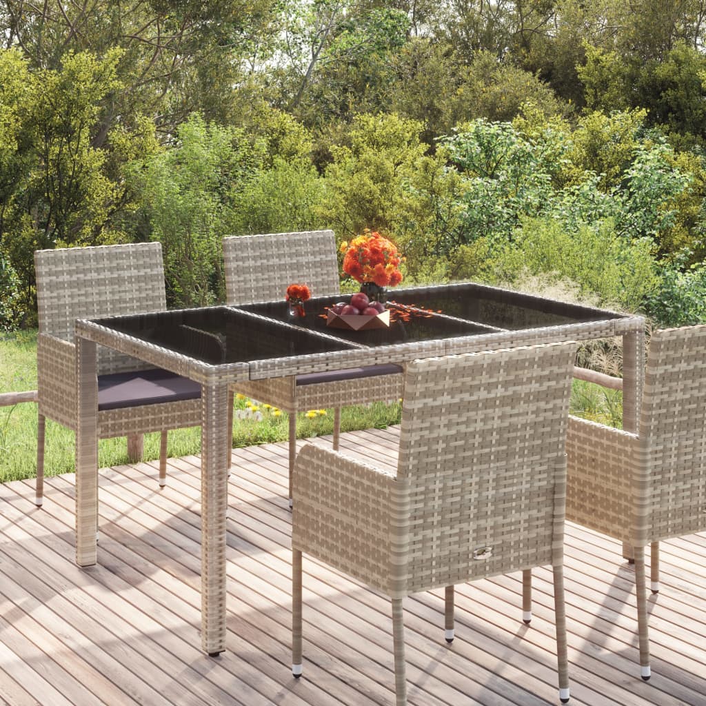 vidaXL Table de jardin dessus en verre Gris 150x90x75cm Résine tressée