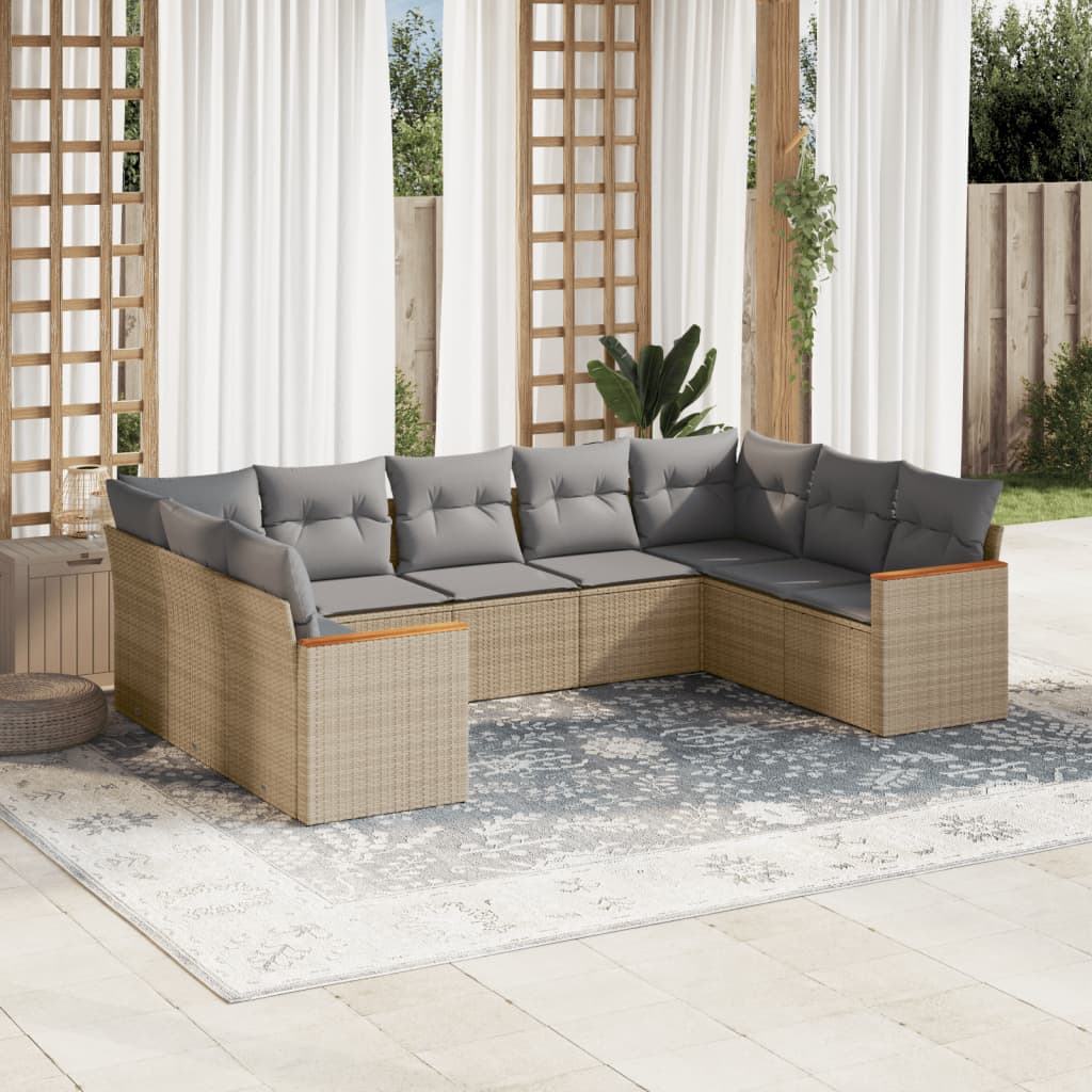 vidaXL Salon de jardin avec coussins 9 pcs beige résine tressée