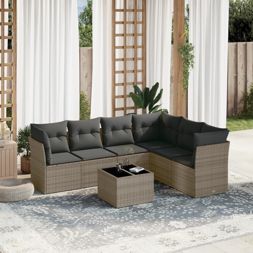 vidaXL Salon de jardin avec coussins 7 pcs gris résine tressée