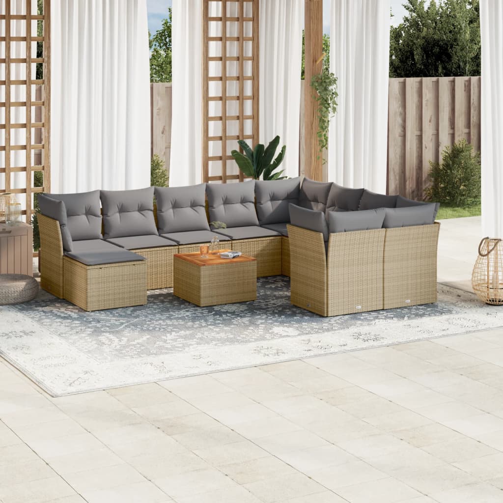 vidaXL Salon de jardin et coussins 11 pcs mélange beige résine tressée