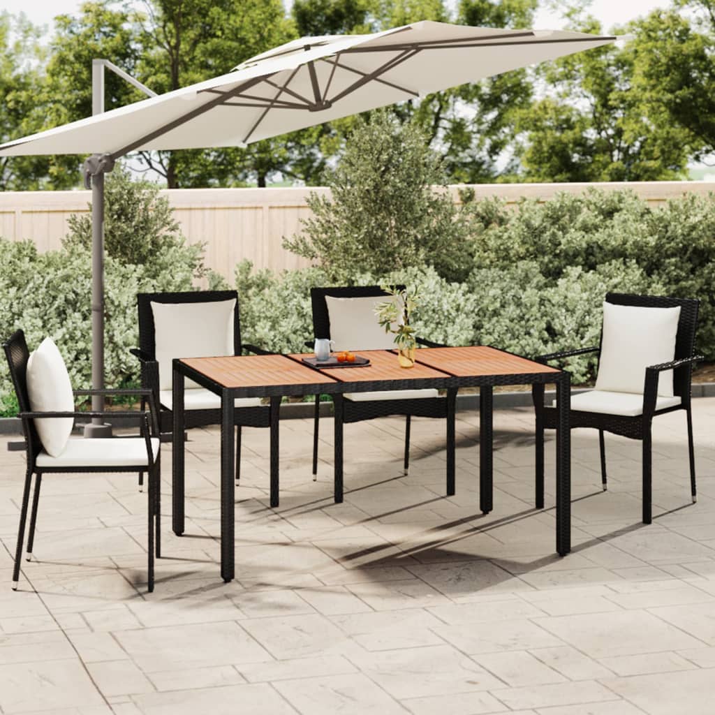 vidaXL Table de jardin plateau en bois Noir Résine tressée bois massif