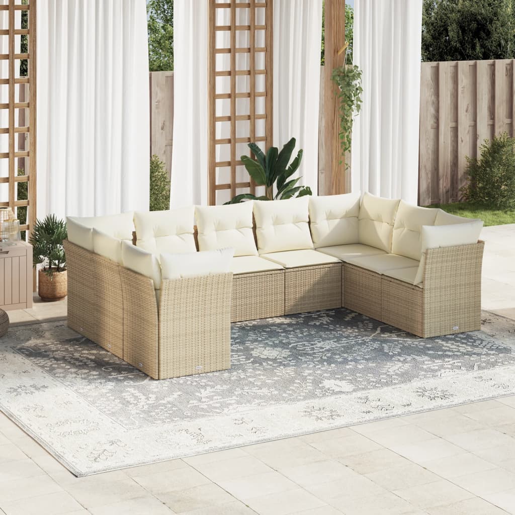 vidaXL Salon de jardin avec coussins 9 pcs beige résine tressée