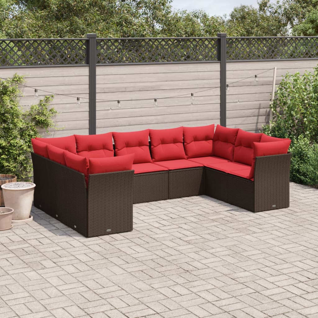 vidaXL Salon de jardin avec coussins 9 pcs marron résine tressée