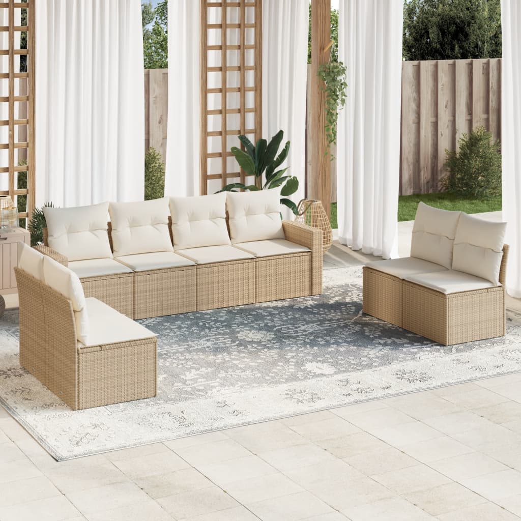 vidaXL Salon de jardin avec coussins 8 pcs beige résine tressée